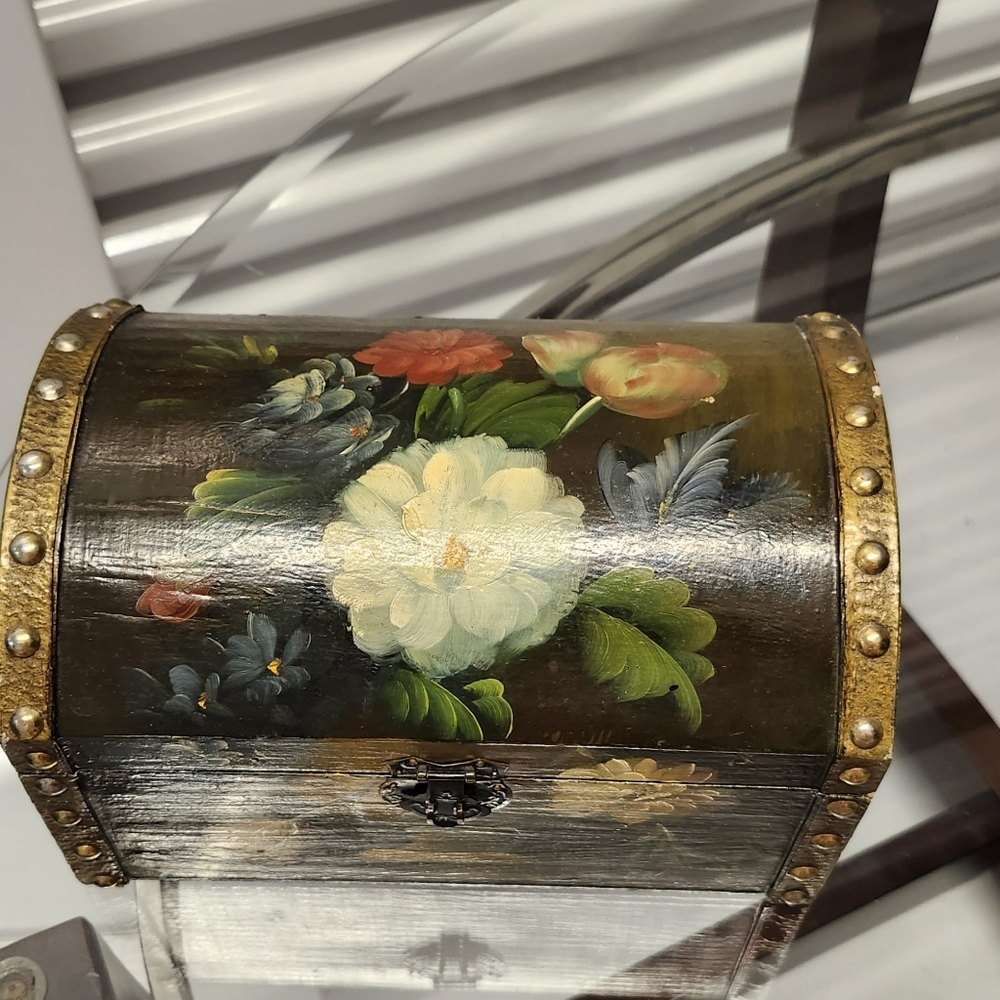 Hand-Painted Floral Wooden Chest